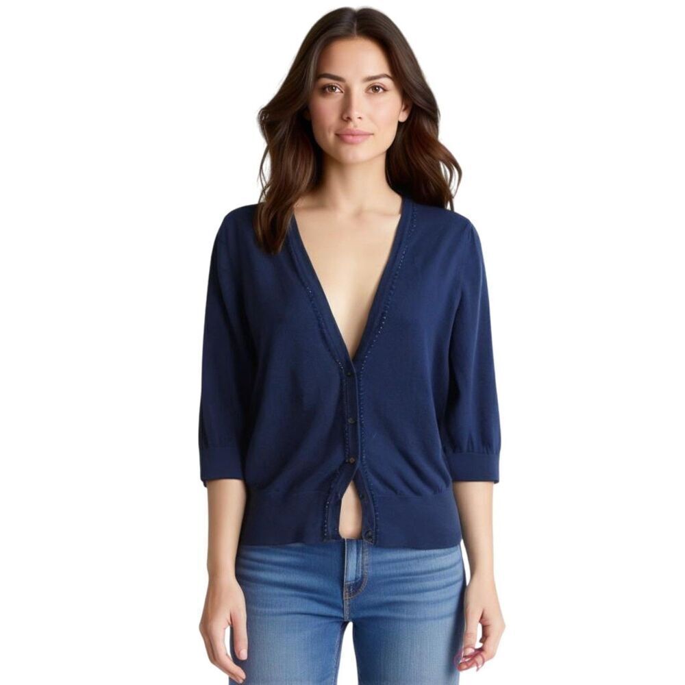 Old Navy Beaded Button Front Navy Sweater Size M